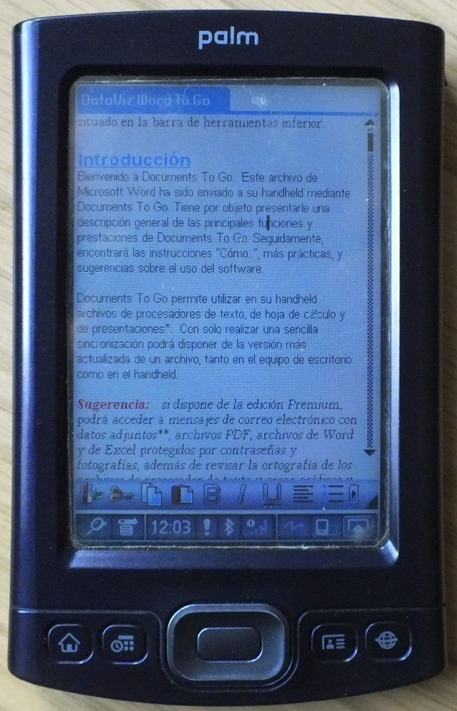 imagen de texto en una Palm