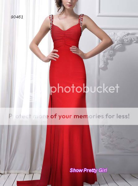 New Elegant Padded Rhinestones Red Long Cocktail Evening Dress 90461 